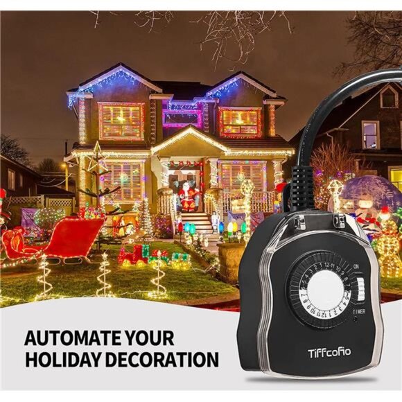 Outdoor Timer Outlet, 24 Hour Mechanical Outdoor Timer for Lights,Light Timer - Picture 3 of 8